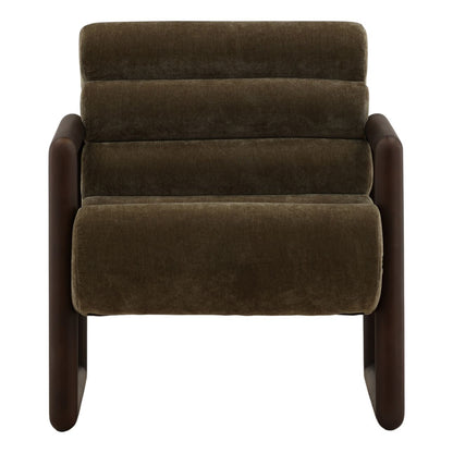 Moss Olive Velvet Fabric and Elm Wood Chair 28.5 in Wide