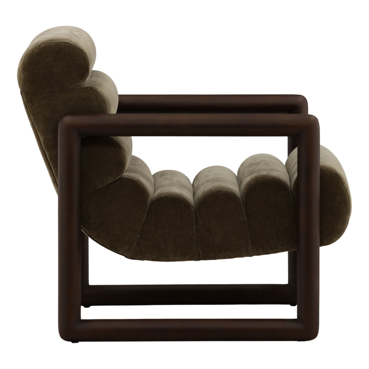 Moss Olive Velvet Fabric and Elm Wood Chair 28.5 in Wide