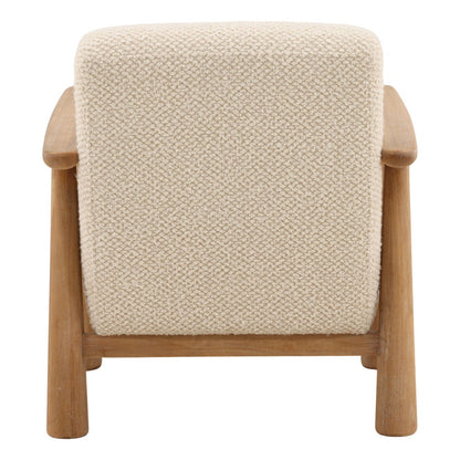 Cream and Light Natural Boucle Fabric and Rubber Wood Chair 28 in Wide