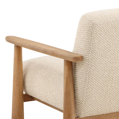 Cream and Light Natural Boucle Fabric and Rubber Wood Chair 28 in Wide