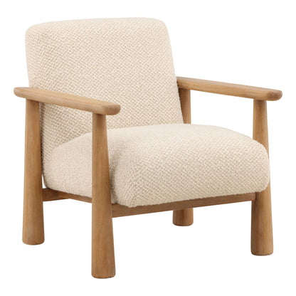 Cream and Light Natural Boucle Fabric and Rubber Wood Chair 28 in Wide