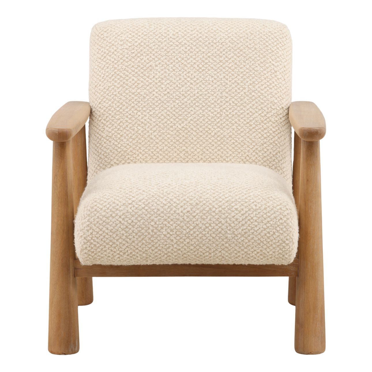 Cream and Light Natural Boucle Fabric and Rubber Wood Chair 28 in Wide