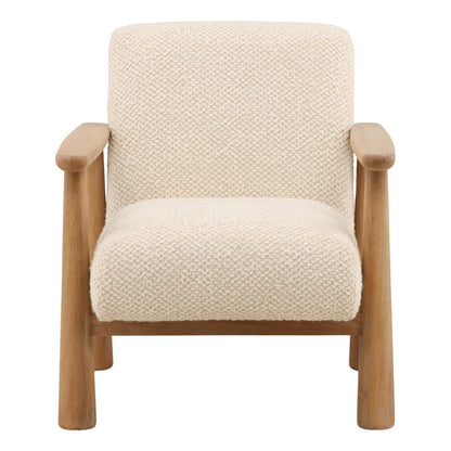 Cream and Light Natural Boucle Fabric and Rubber Wood Chair 28 in Wide