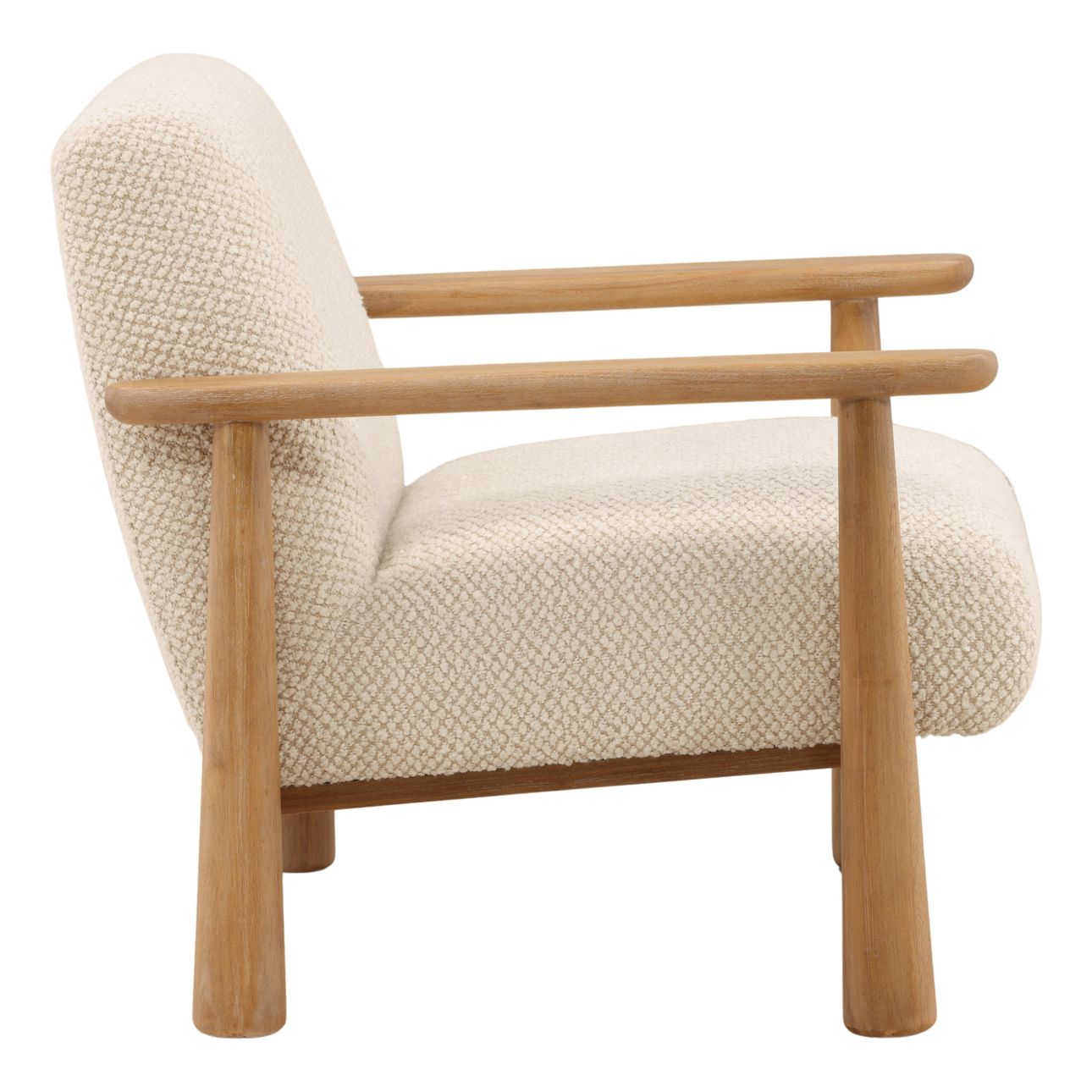Cream and Light Natural Boucle Fabric and Rubber Wood Chair 28 in Wide