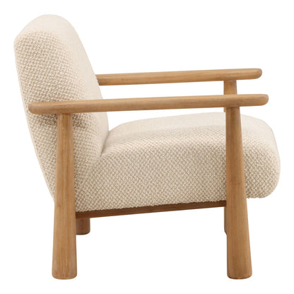Cream and Light Natural Boucle Fabric and Rubber Wood Chair 28 in Wide