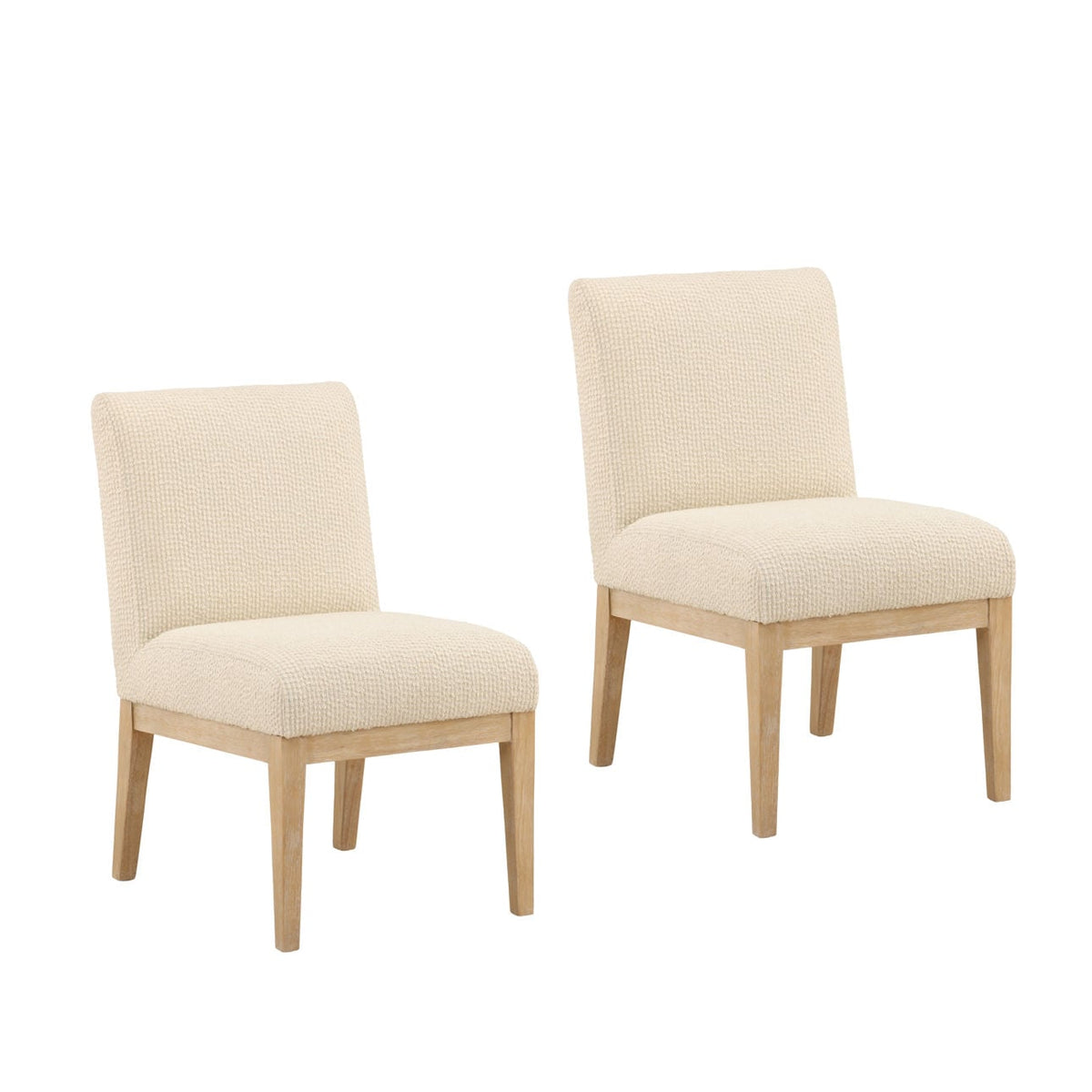 Crafted Ribbed Boucle Fabric and Rubber Wood Dining Chair