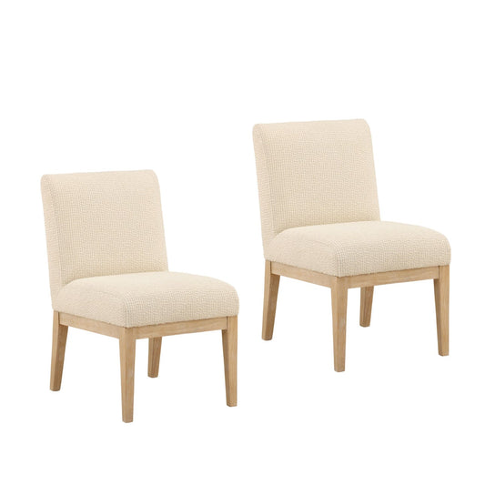 Crafted Ribbed Boucle Fabric and Rubber Wood Dining Chair