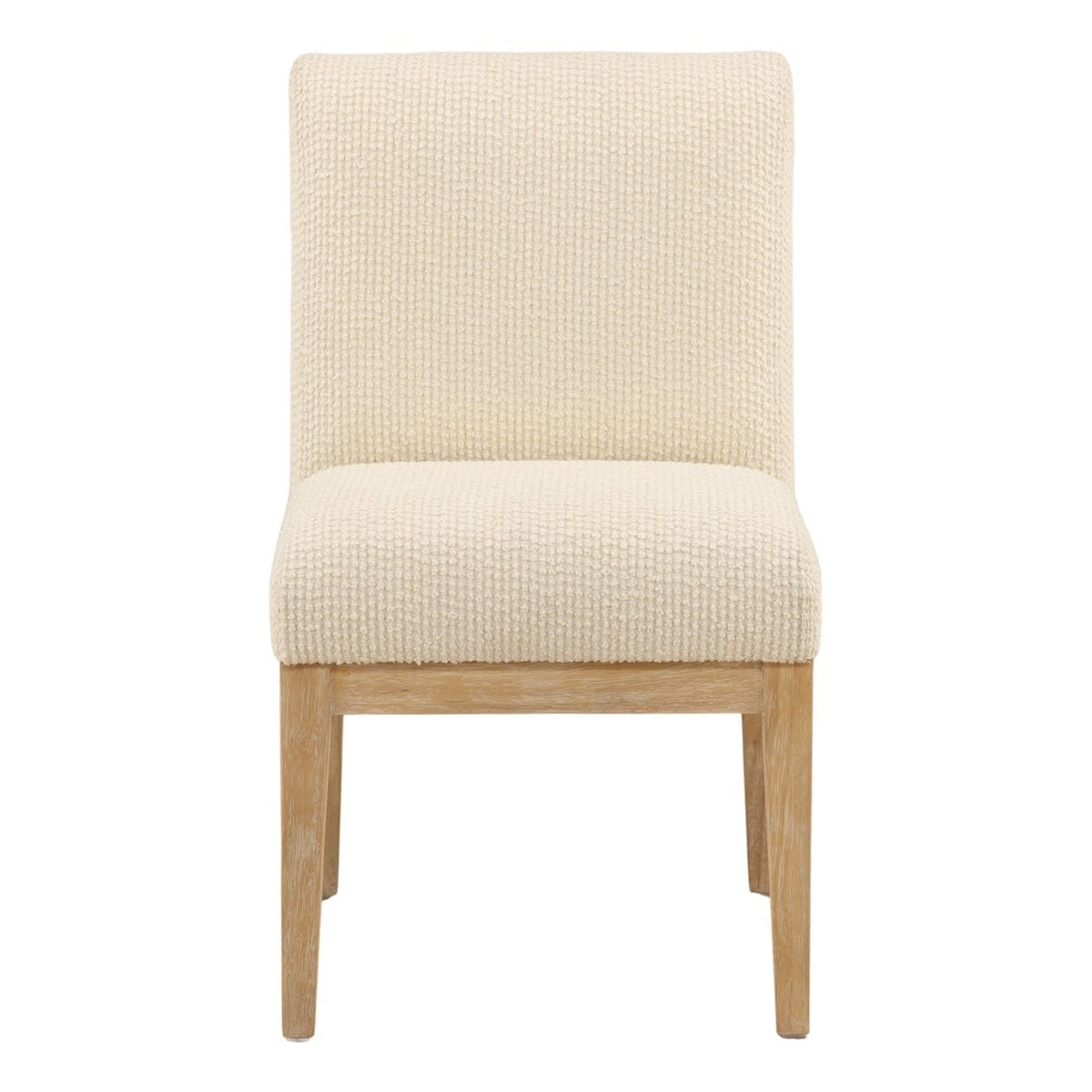Crafted Ribbed Boucle Fabric and Rubber Wood Dining Chair