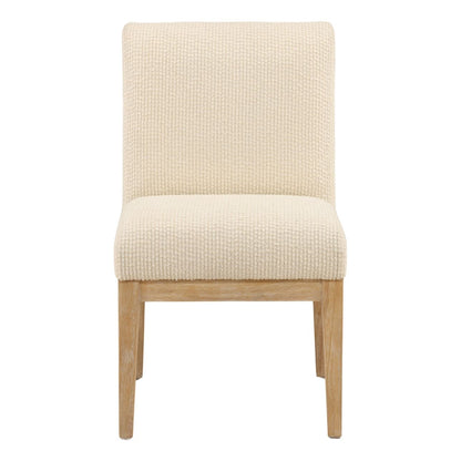 Crafted Ribbed Boucle Fabric and Rubber Wood Dining Chair