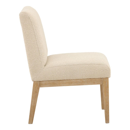 Crafted Ribbed Boucle Fabric and Rubber Wood Dining Chair