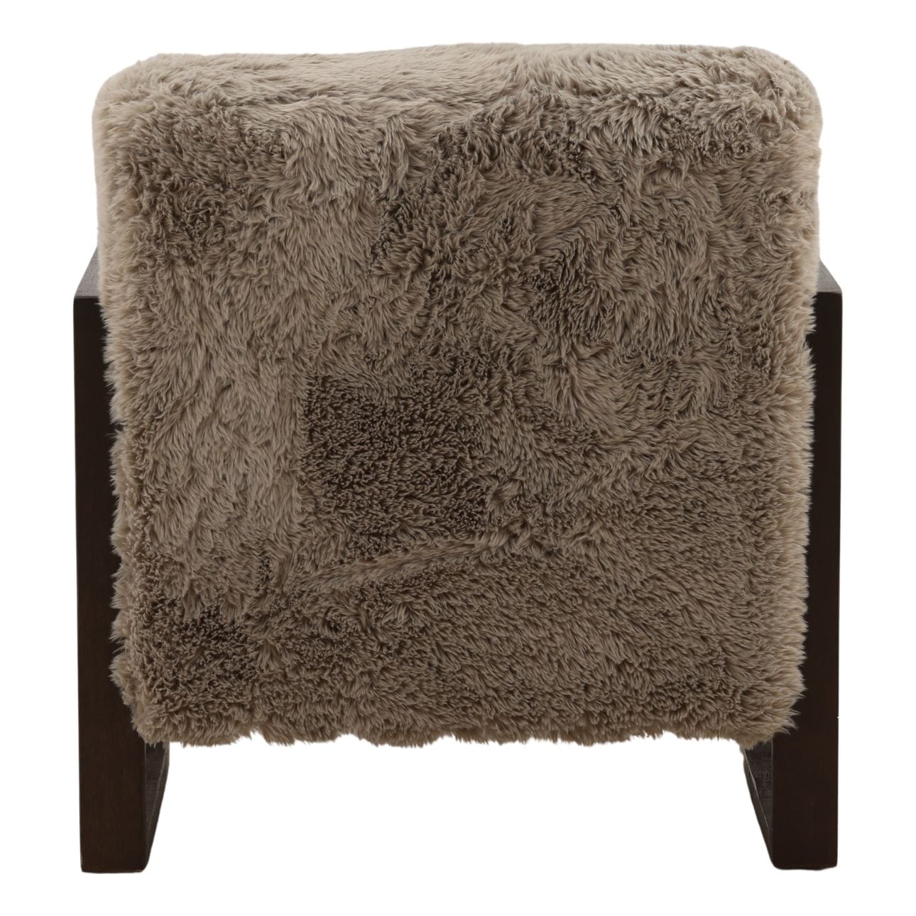 Grey and Dark Brown Faux Fur Fabric and Rubber Wood Chair 29.5 in Wide