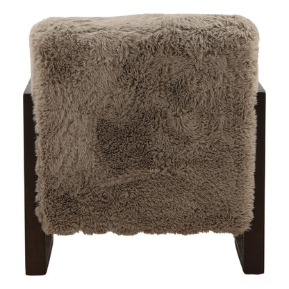 Grey and Dark Brown Faux Fur Fabric and Rubber Wood Chair 29.5 in Wide