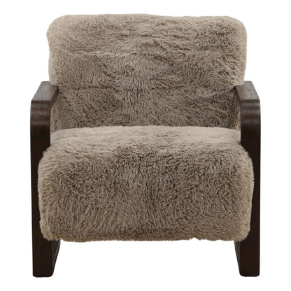 Grey and Dark Brown Faux Fur Fabric and Rubber Wood Chair 29.5 in Wide