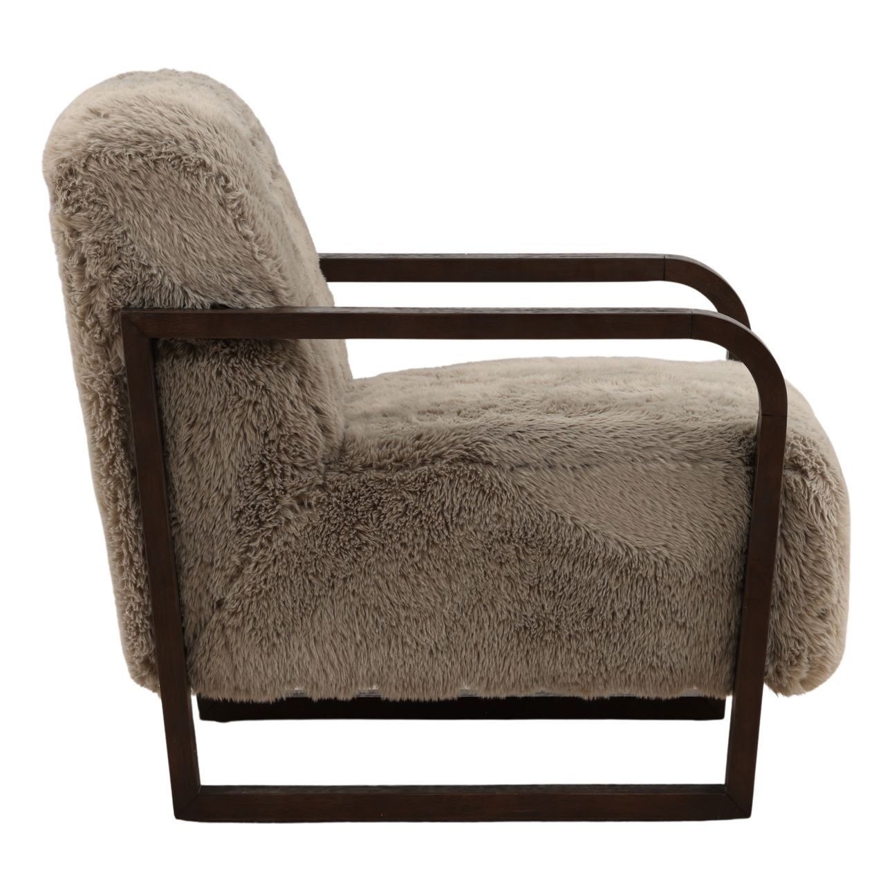Grey and Dark Brown Faux Fur Fabric and Rubber Wood Chair 29.5 in Wide