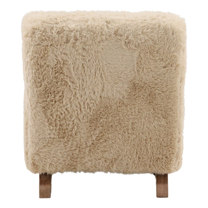 Sand and Light Natural Faux Fur Fabric and Rubber Wood Chair 24.5 in Wide