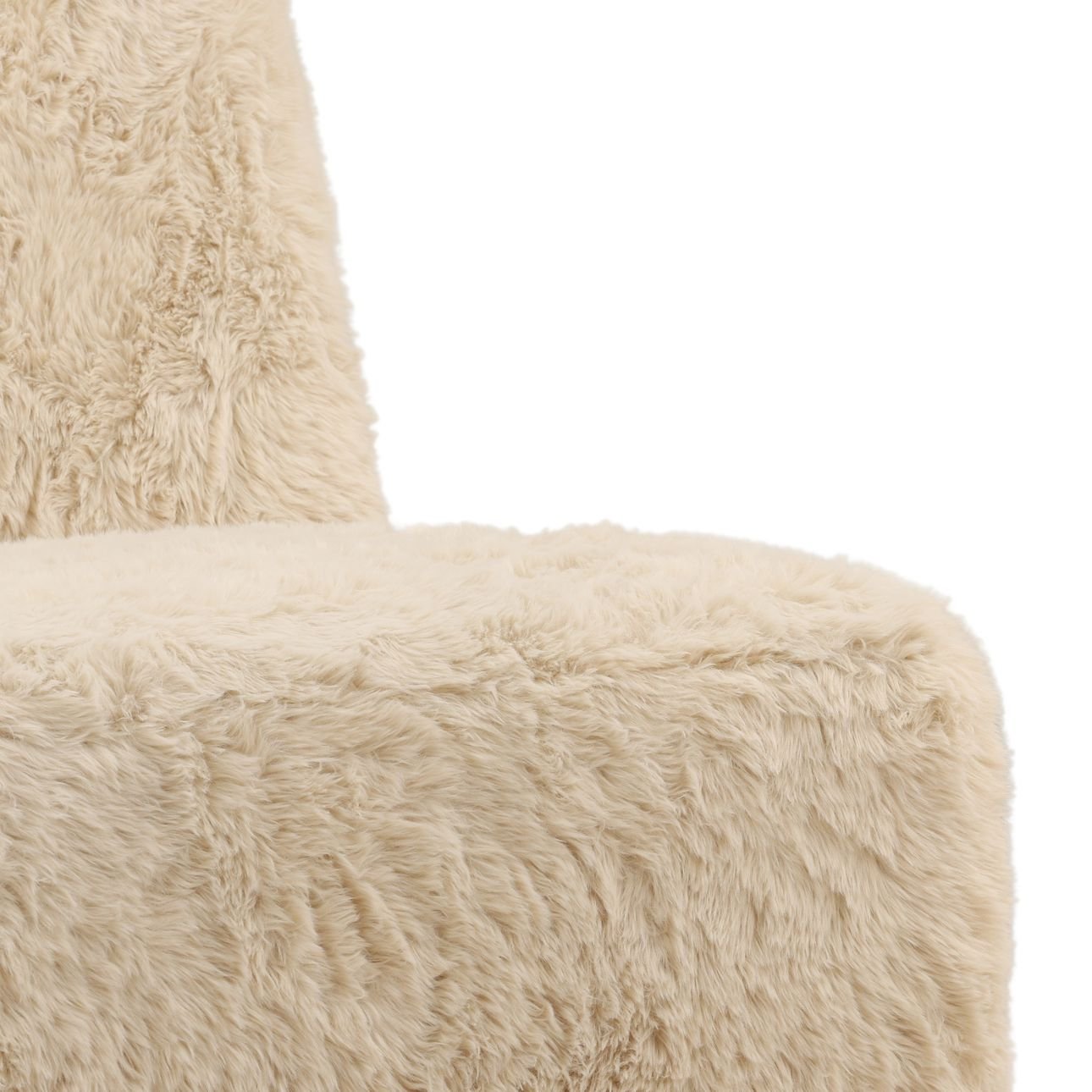 Sand and Light Natural Faux Fur Fabric and Rubber Wood Chair 24.5 in Wide