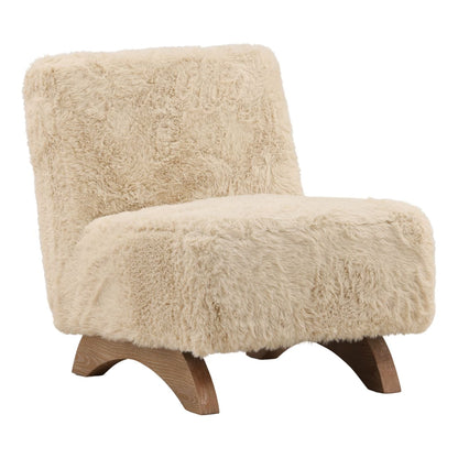 Sand and Light Natural Faux Fur Fabric and Rubber Wood Chair 24.5 in Wide