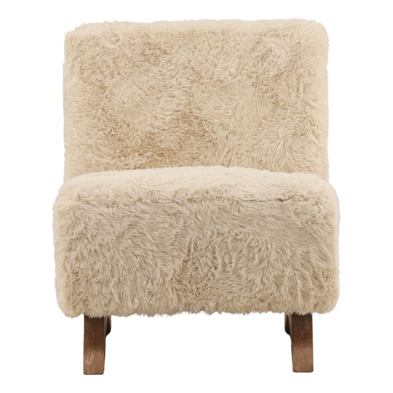 Sand and Light Natural Faux Fur Fabric and Rubber Wood Chair 24.5 in Wide