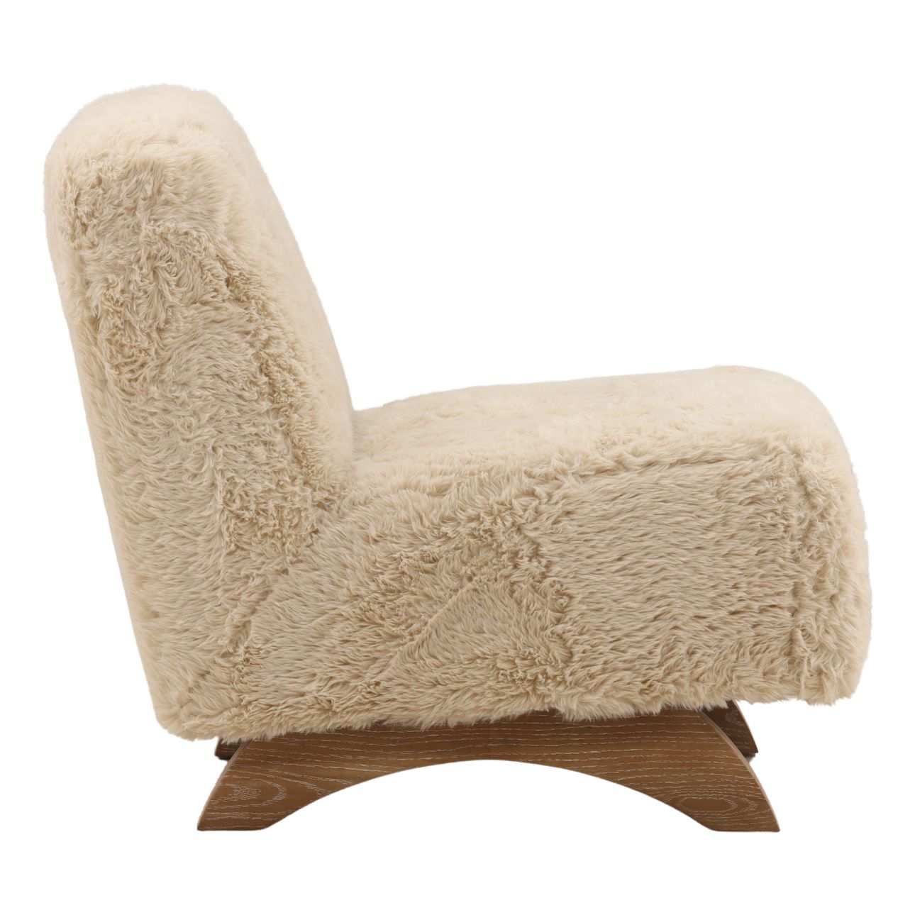 Sand and Light Natural Faux Fur Fabric and Rubber Wood Chair 24.5 in Wide
