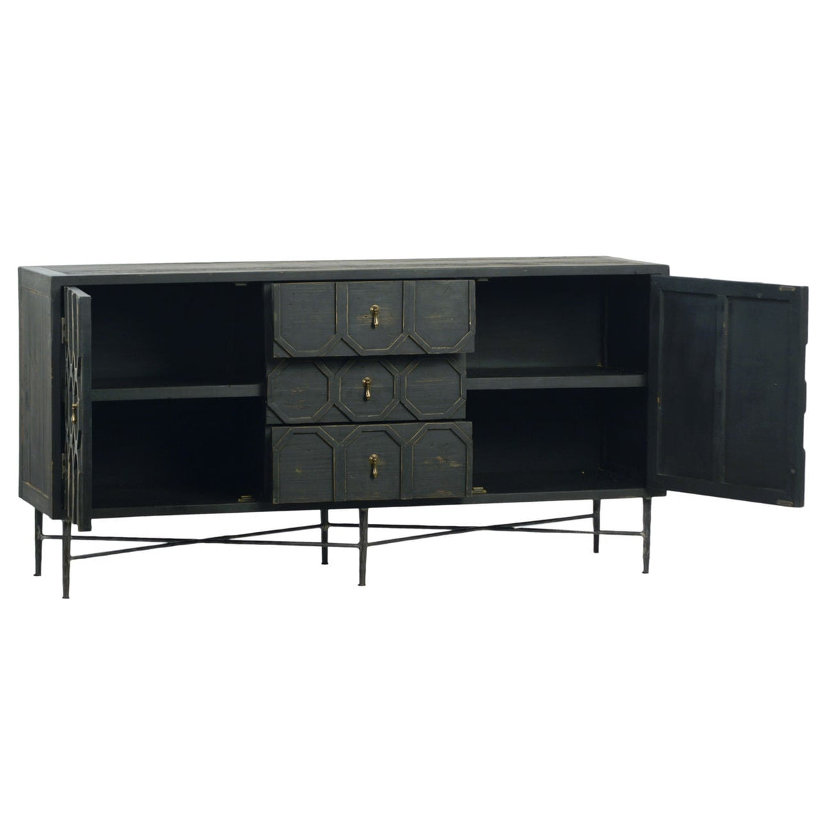 Elevated Reclaimed Pine Wood and Iron Base Cabinet