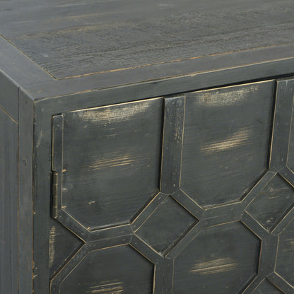 Antique Black Finish Reclaimed Pine Wood and Iron Base Sideboard 63 in Wide
