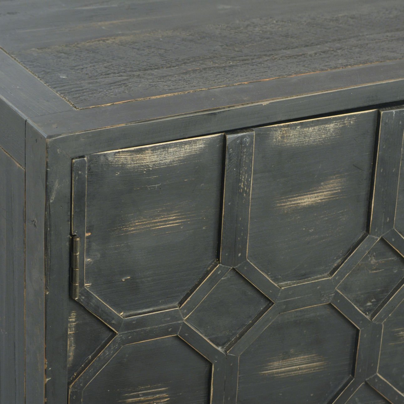 Antique Black Finish Reclaimed Pine Wood and Iron Base Sideboard 63 in Wide