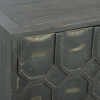 Antique Black Finish Reclaimed Pine Wood and Iron Base Sideboard 63 in Wide