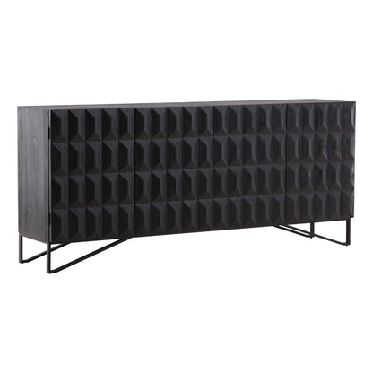 Antique Black Finish Reclaimed Pine Wood and Iron Base Sideboard 84 in Wide