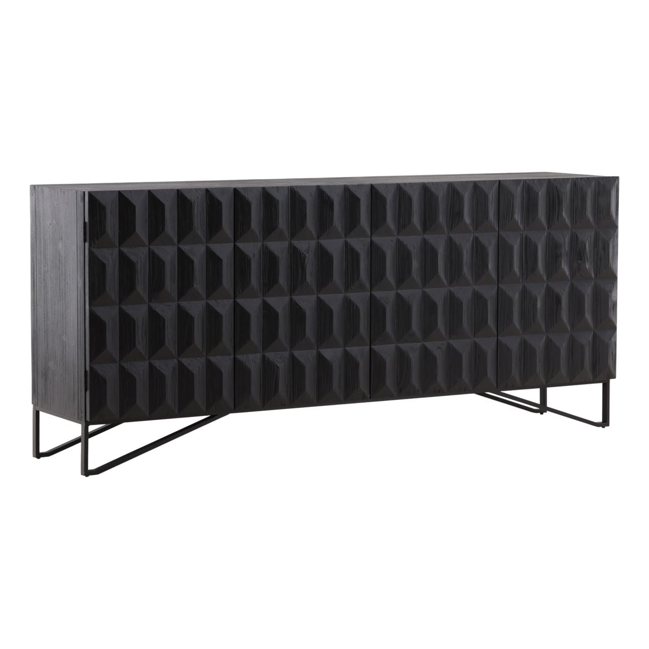 Antique Black Finish Reclaimed Pine Wood and Iron Base Sideboard 84 in Wide