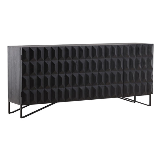 Antique Black Finish Reclaimed Pine Wood and Iron Base Sideboard 84 in Wide