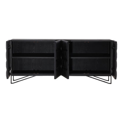Antique Black Finish Reclaimed Pine Wood and Iron Base Sideboard 84 in Wide