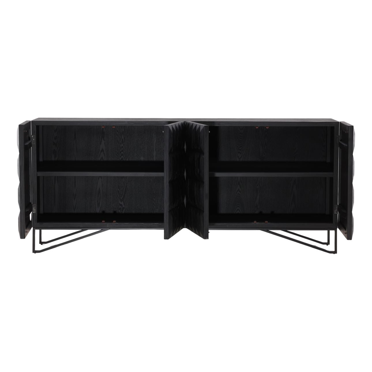 Antique Black Finish Reclaimed Pine Wood and Iron Base Sideboard 84 in Wide