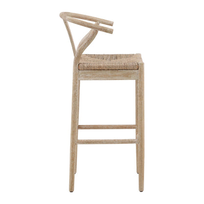Natural Finish Oak Wood Frame with Seagrass Seat Barstool 21 in Wide