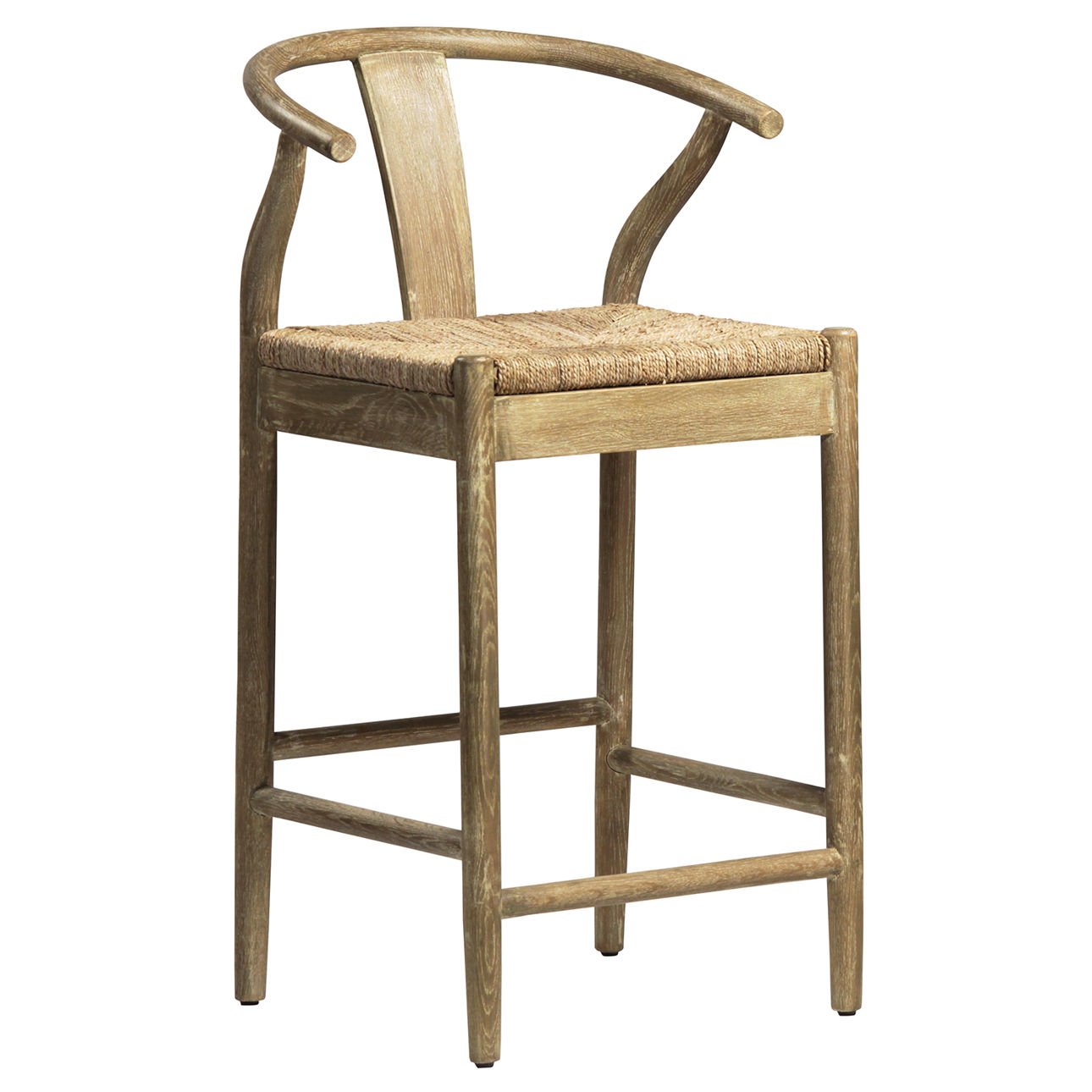Natural Finish Oak Wood Frame with Seagrass Seat Stool 21 in Wide