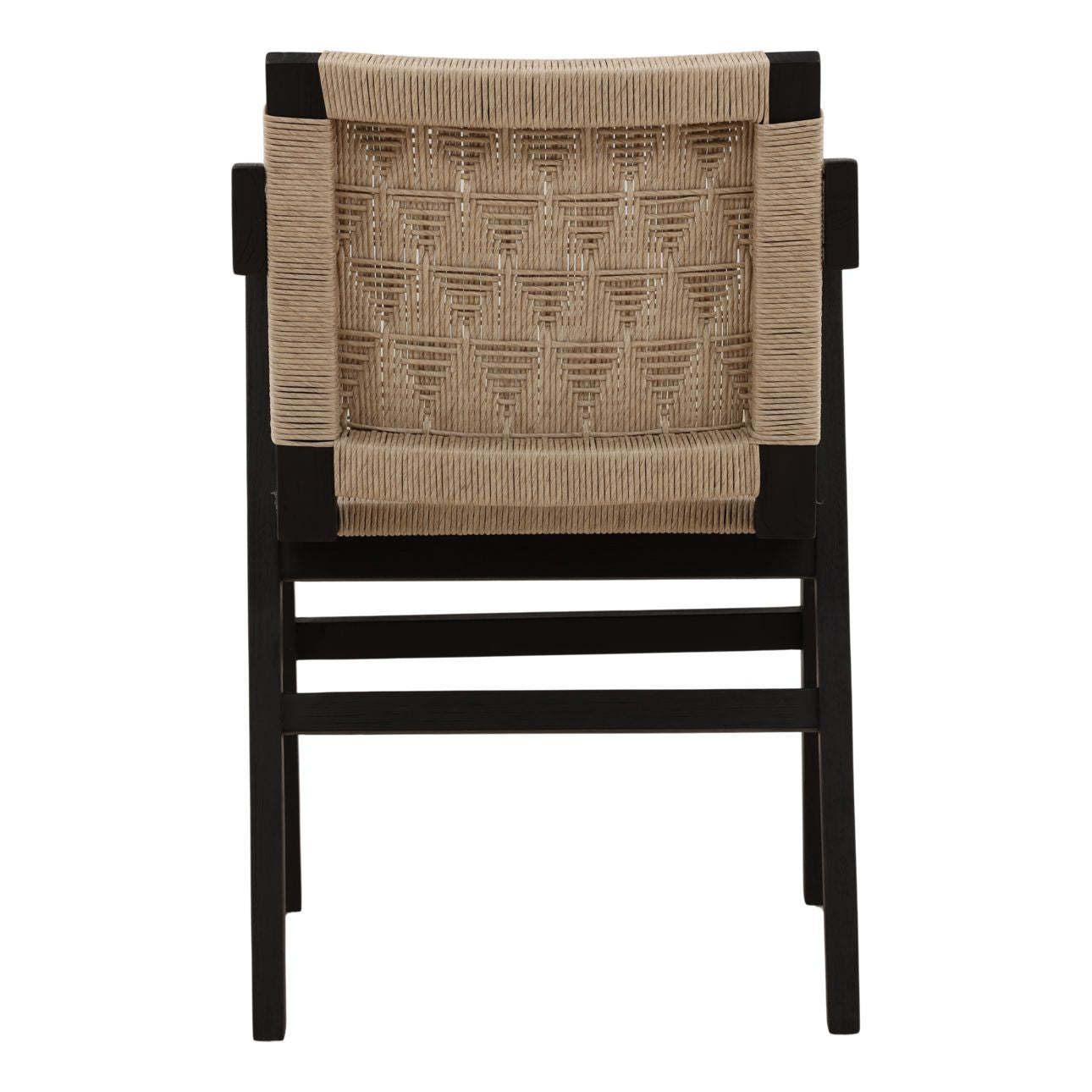 Sand and Black Synthetic Wicker and Teak Wood Chair 21 in Wide