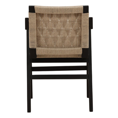 Sand and Black Synthetic Wicker and Teak Wood Chair 21 in Wide