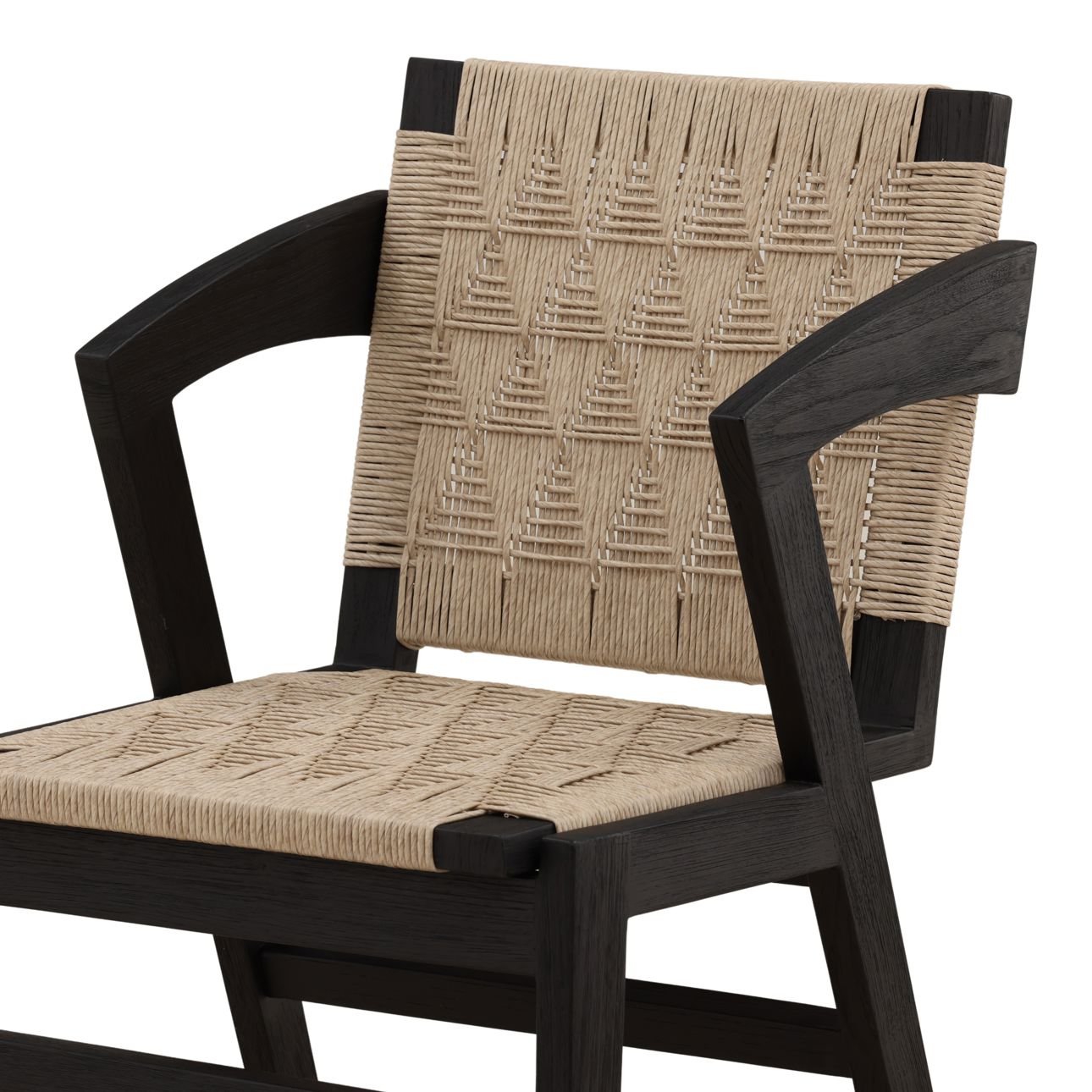 Sand and Black Synthetic Wicker and Teak Wood Chair 21 in Wide