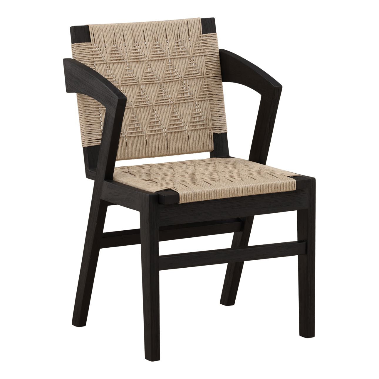 Sand and Black Synthetic Wicker and Teak Wood Chair 21 in Wide
