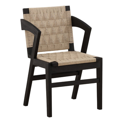 Sand and Black Synthetic Wicker and Teak Wood Chair 21 in Wide