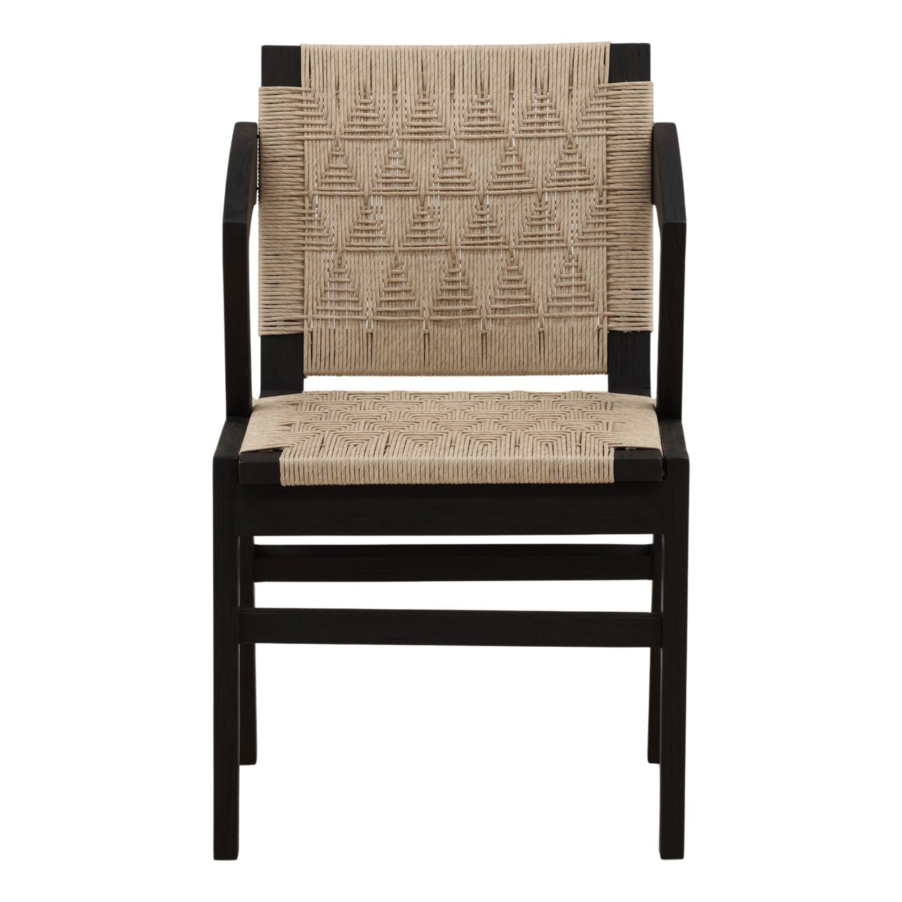Sand and Black Synthetic Wicker and Teak Wood Chair 21 in Wide