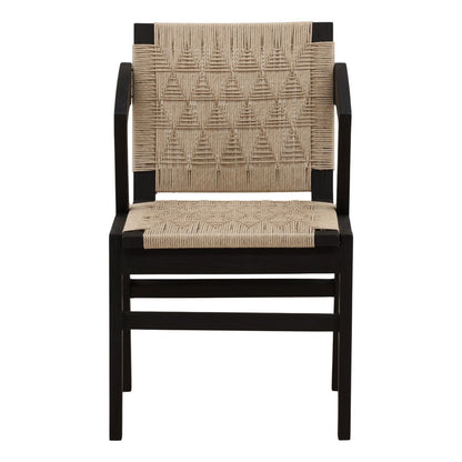 Sand and Black Synthetic Wicker and Teak Wood Chair 21 in Wide