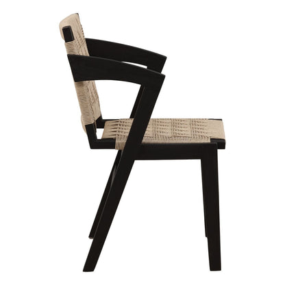Sand and Black Synthetic Wicker and Teak Wood Chair 21 in Wide