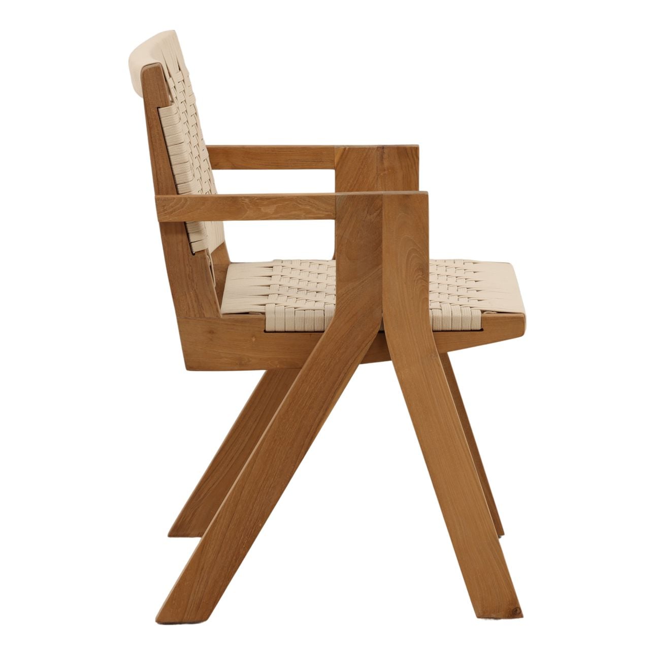 Cream and Natural Outdoor Flat Rope and Teak Wood Chair 23 in Wide