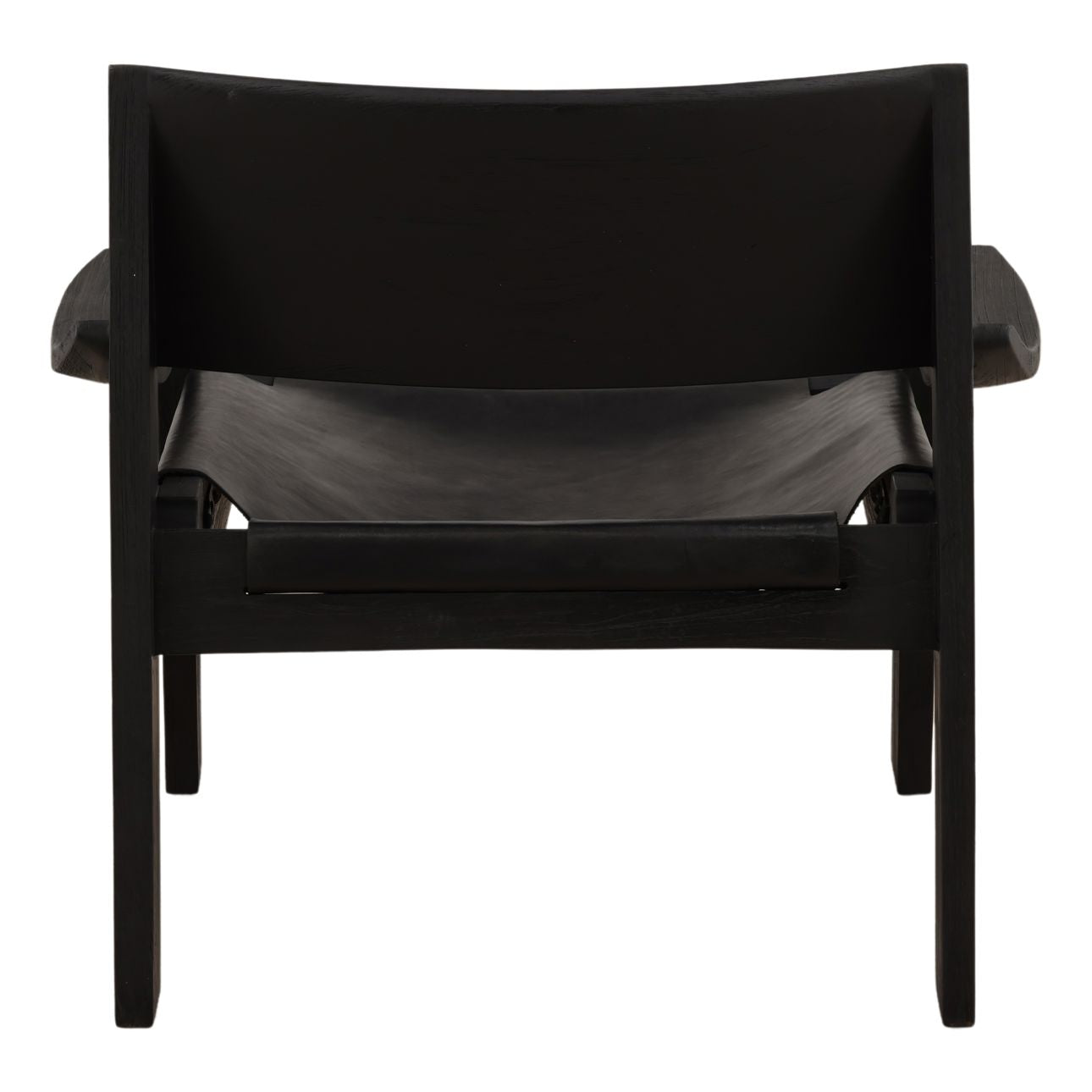 Black Leather and Teak Wood Chair 31 in Wide