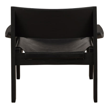 Black Leather and Teak Wood Chair 31 in Wide