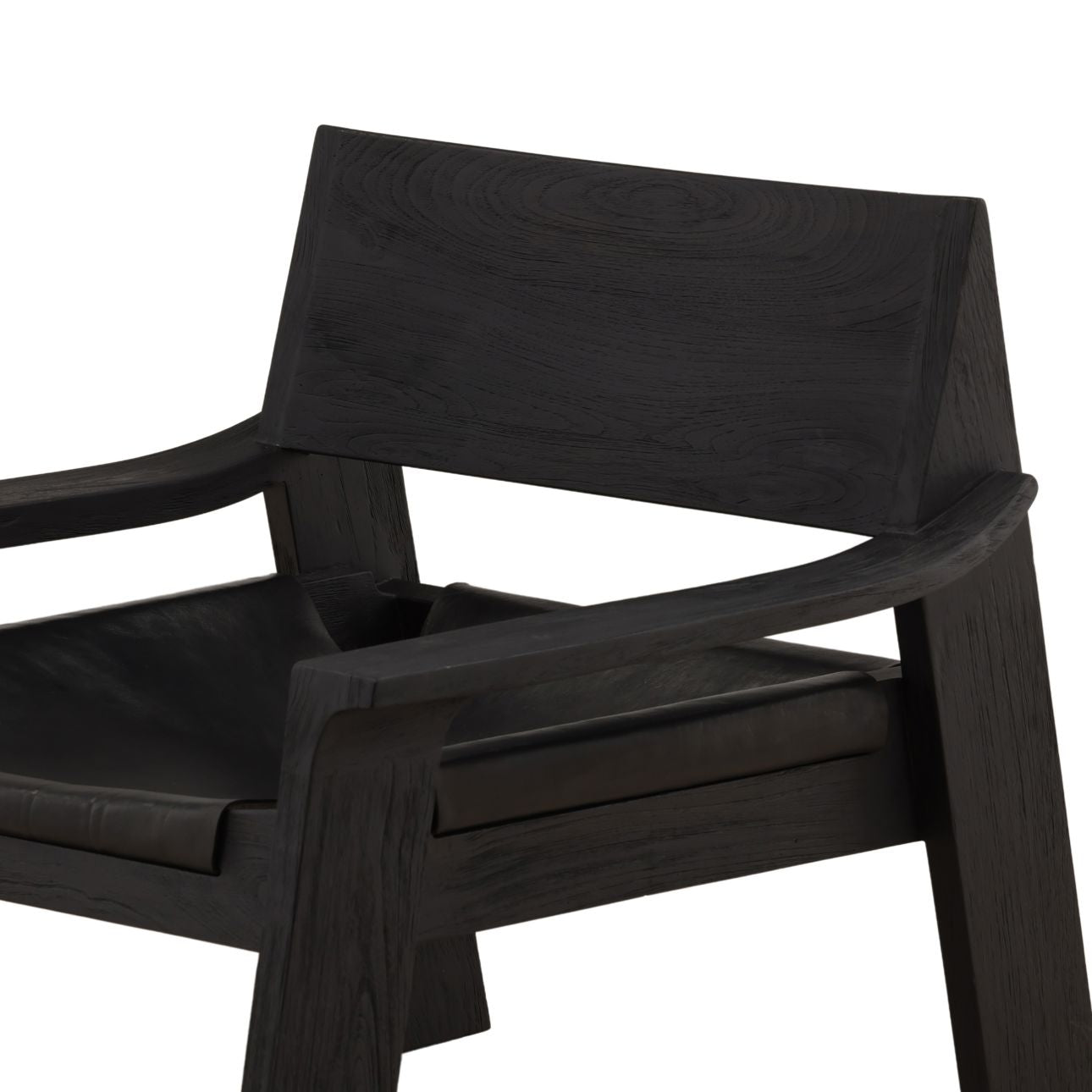 Black Leather and Teak Wood Chair 31 in Wide