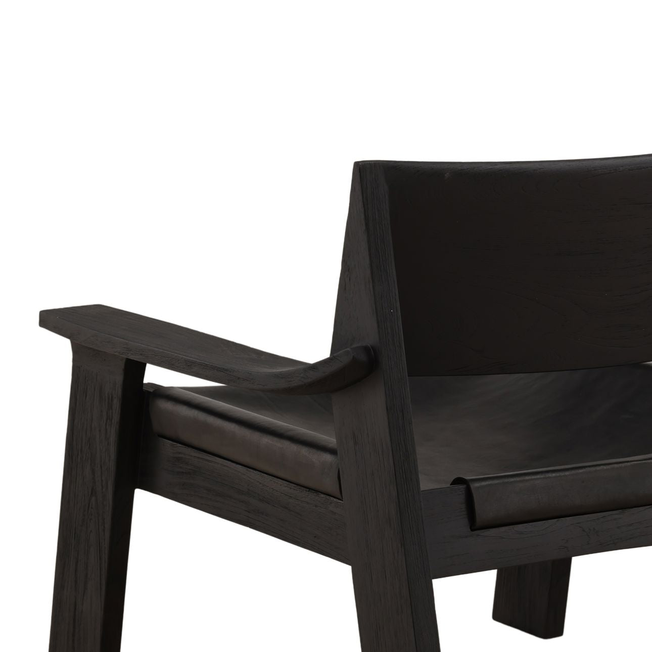 Black Leather and Teak Wood Chair 31 in Wide