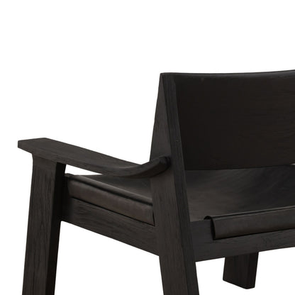 Black Leather and Teak Wood Chair 31 in Wide