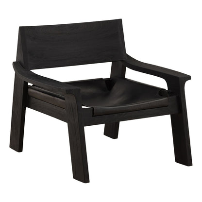 Black Leather and Teak Wood Chair 31 in Wide