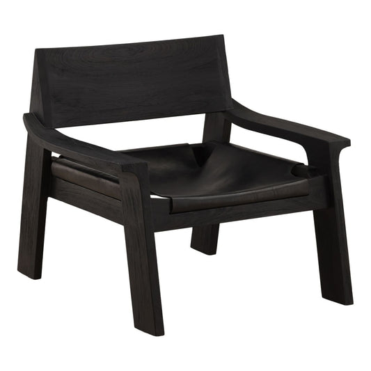 Black Leather and Teak Wood Chair 31 in Wide
